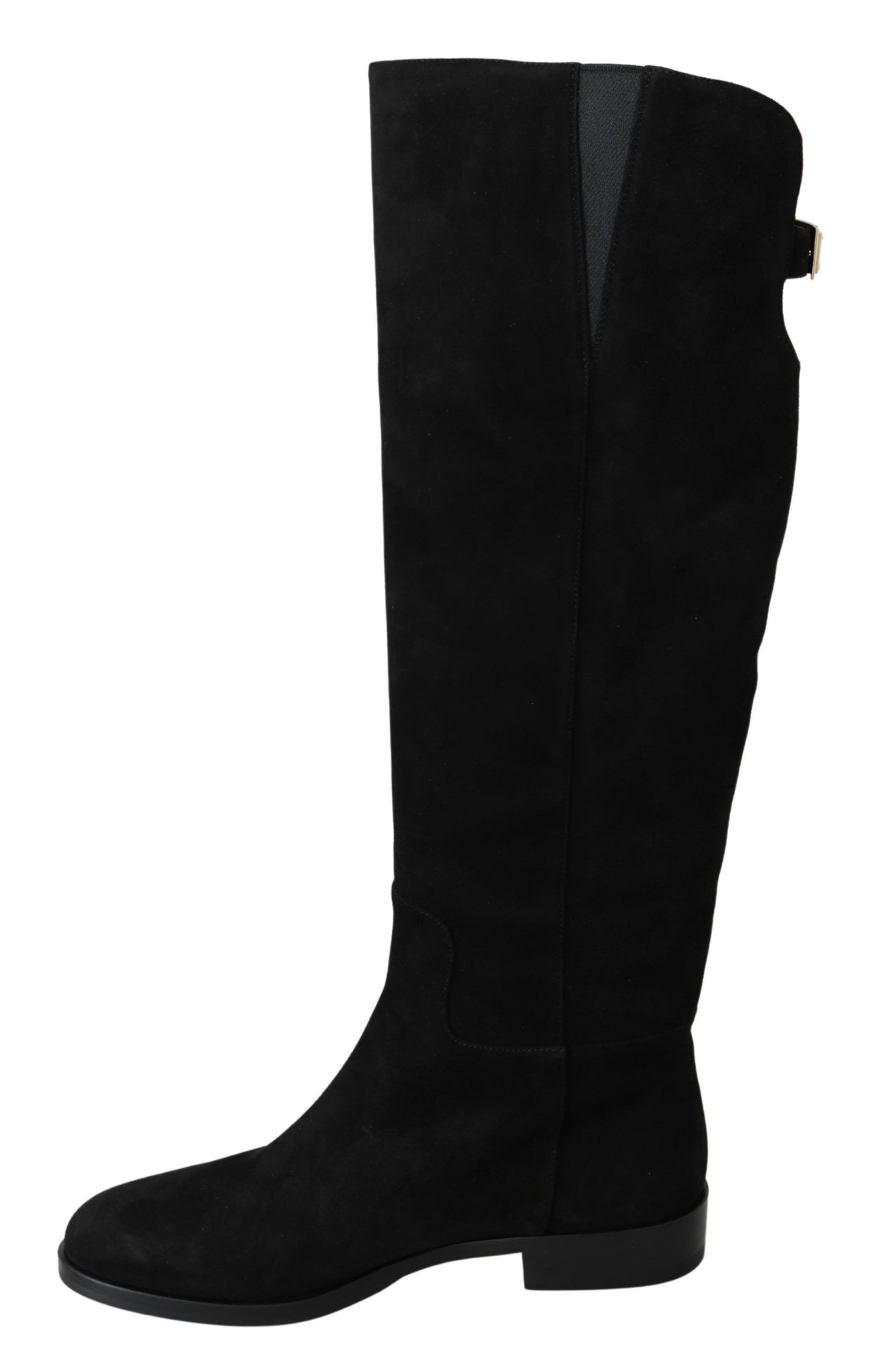 Black Suede Knee High Flat Boots Shoes-Dolce & Gabbana-LabelTerrace.com