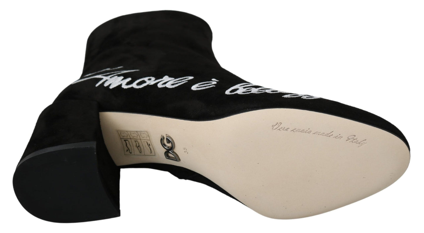 Black Suede L'Amore E'Bellezza Boots Shoes-Dolce & Gabbana-LabelTerrace.com