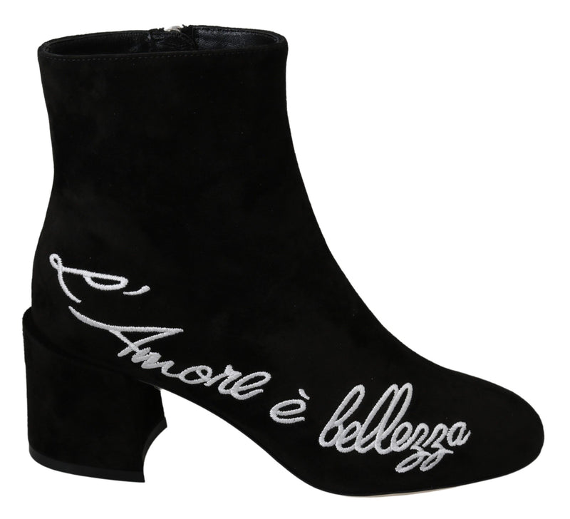 Black Suede L'Amore E'Bellezza Boots Shoes-Dolce & Gabbana-LabelTerrace.com