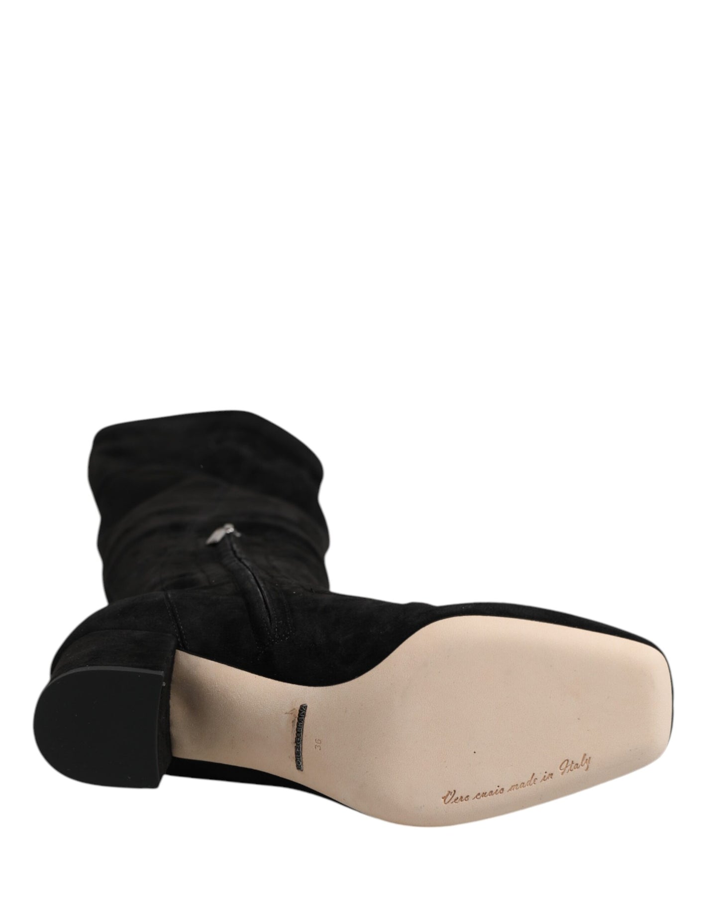 Black Suede Leather Knee High Boots Shoes-Dolce & Gabbana-LabelTerrace.com