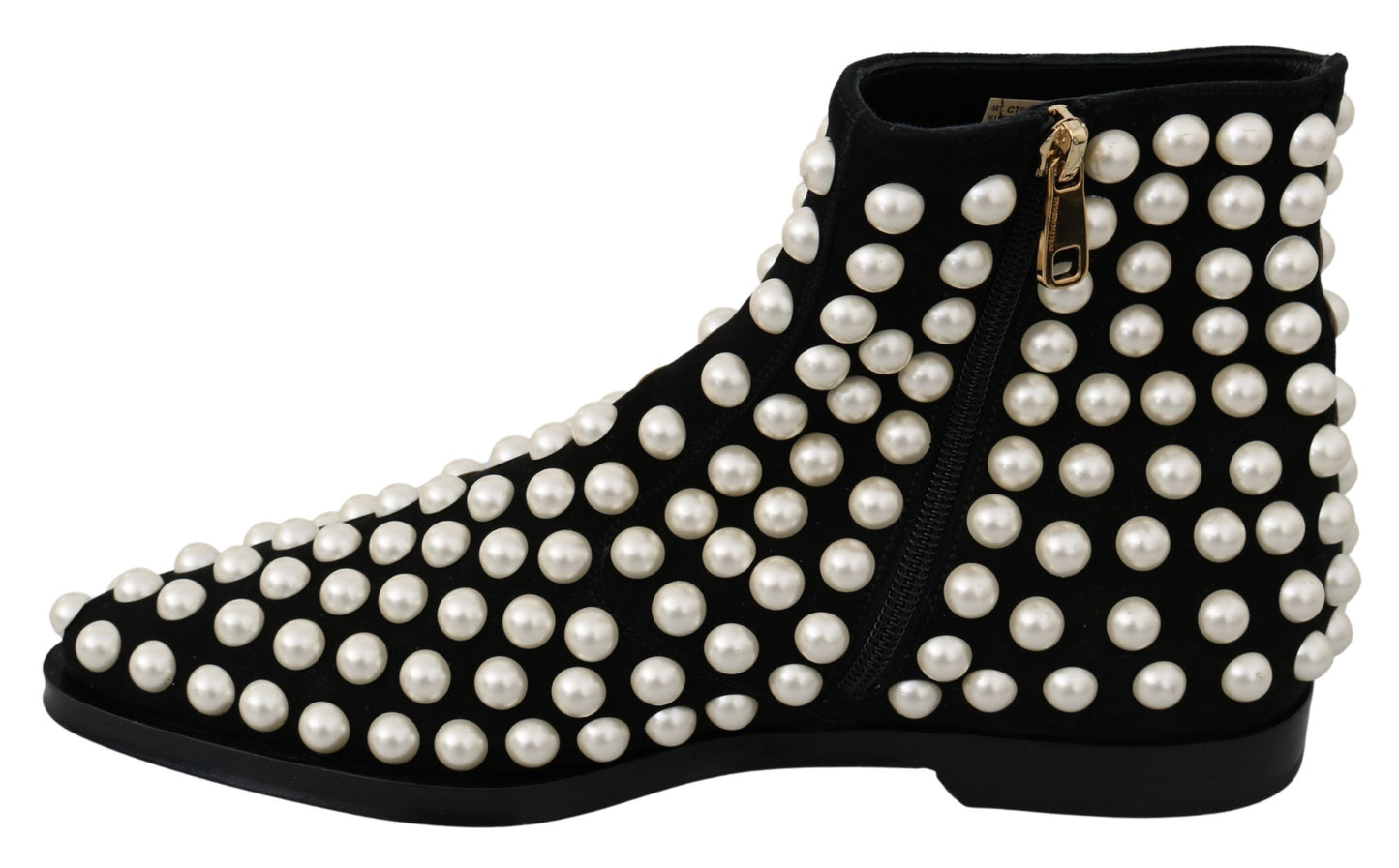 Black Suede Pearl Studs Boots Shoes-Dolce & Gabbana-LabelTerrace.com