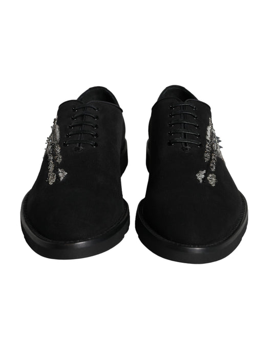 Black Suede Sicilia Lace Up Formal Shoes-Dolce & Gabbana-LabelTerrace.com