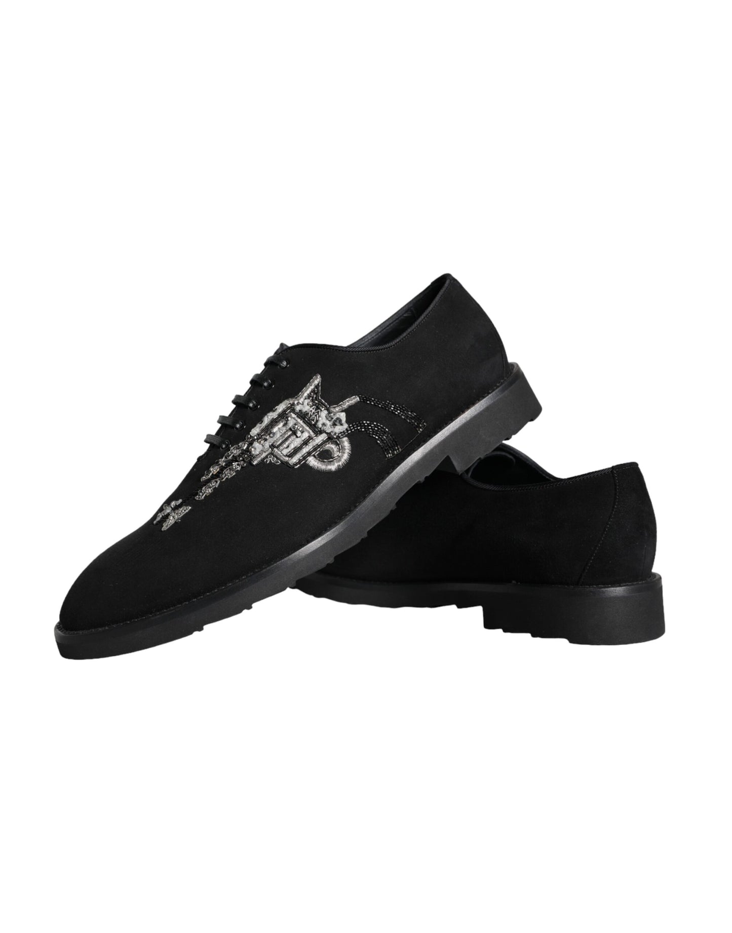 Black Suede Sicilia Lace Up Formal Shoes-Dolce & Gabbana-LabelTerrace.com