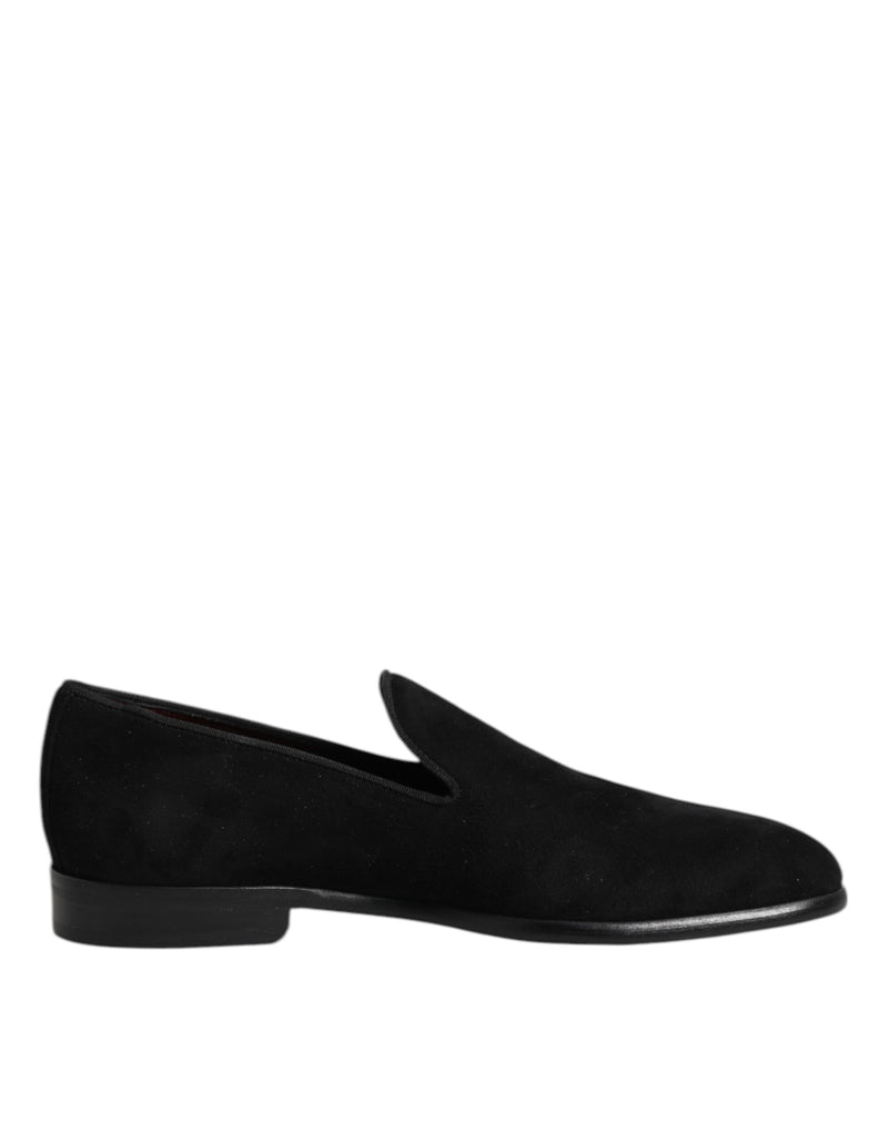 Black Suede Slip On Loafers Formal Shoes-Dolce & Gabbana-LabelTerrace.com