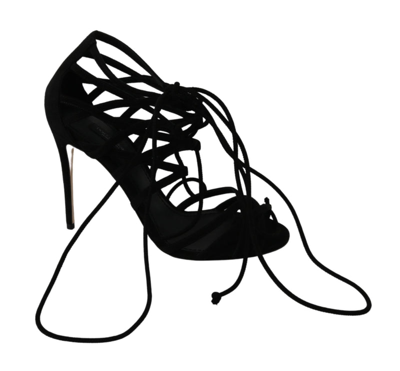Black Suede Strap Stilettos Shoes Sandals-Dolce & Gabbana-LabelTerrace.com