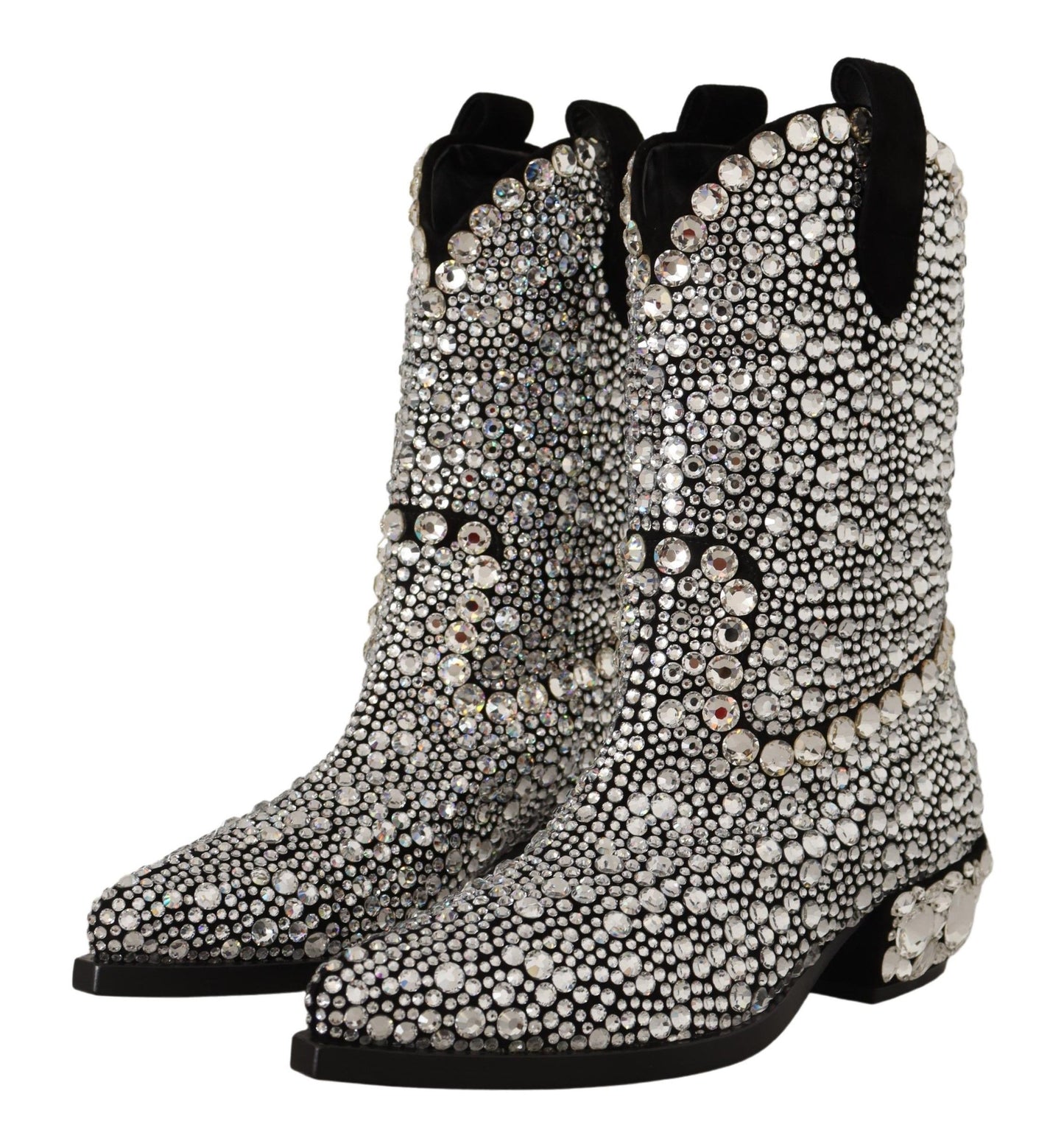 Black Suede Strass Crystal Cowgirl Boots-Dolce & Gabbana-LabelTerrace.com