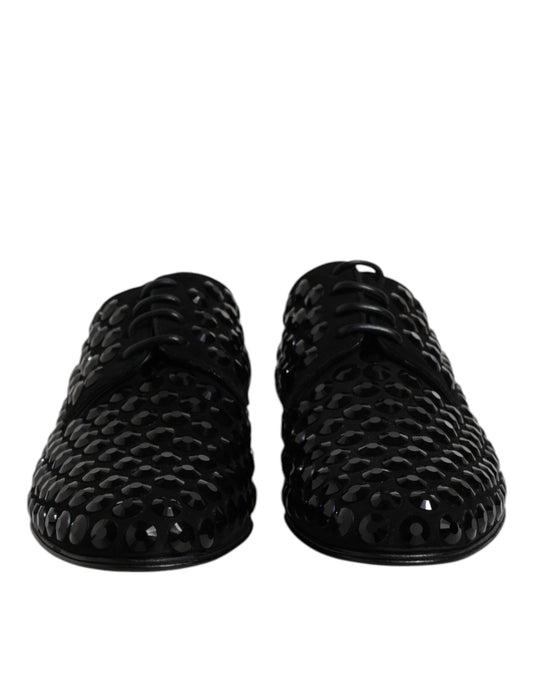 Black Suede Strass Derby Formal Shoes-Dolce & Gabbana-LabelTerrace.com