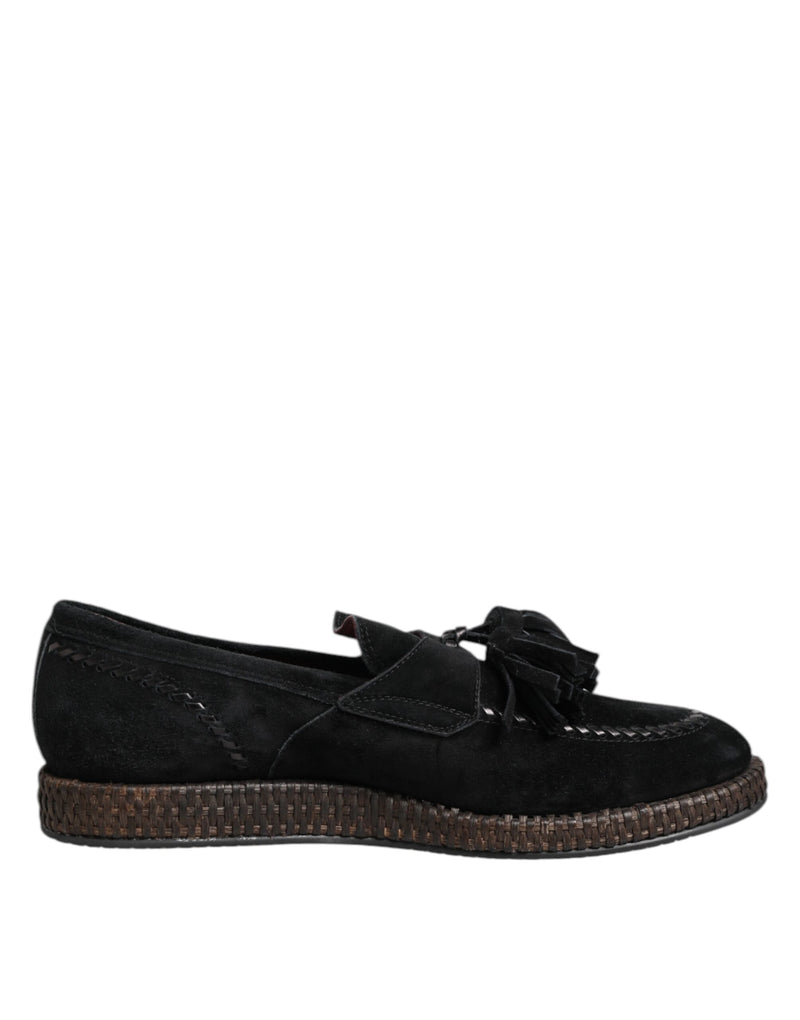 Black Suede Tassel Embellished Loafers Shoes-Dolce & Gabbana-LabelTerrace.com