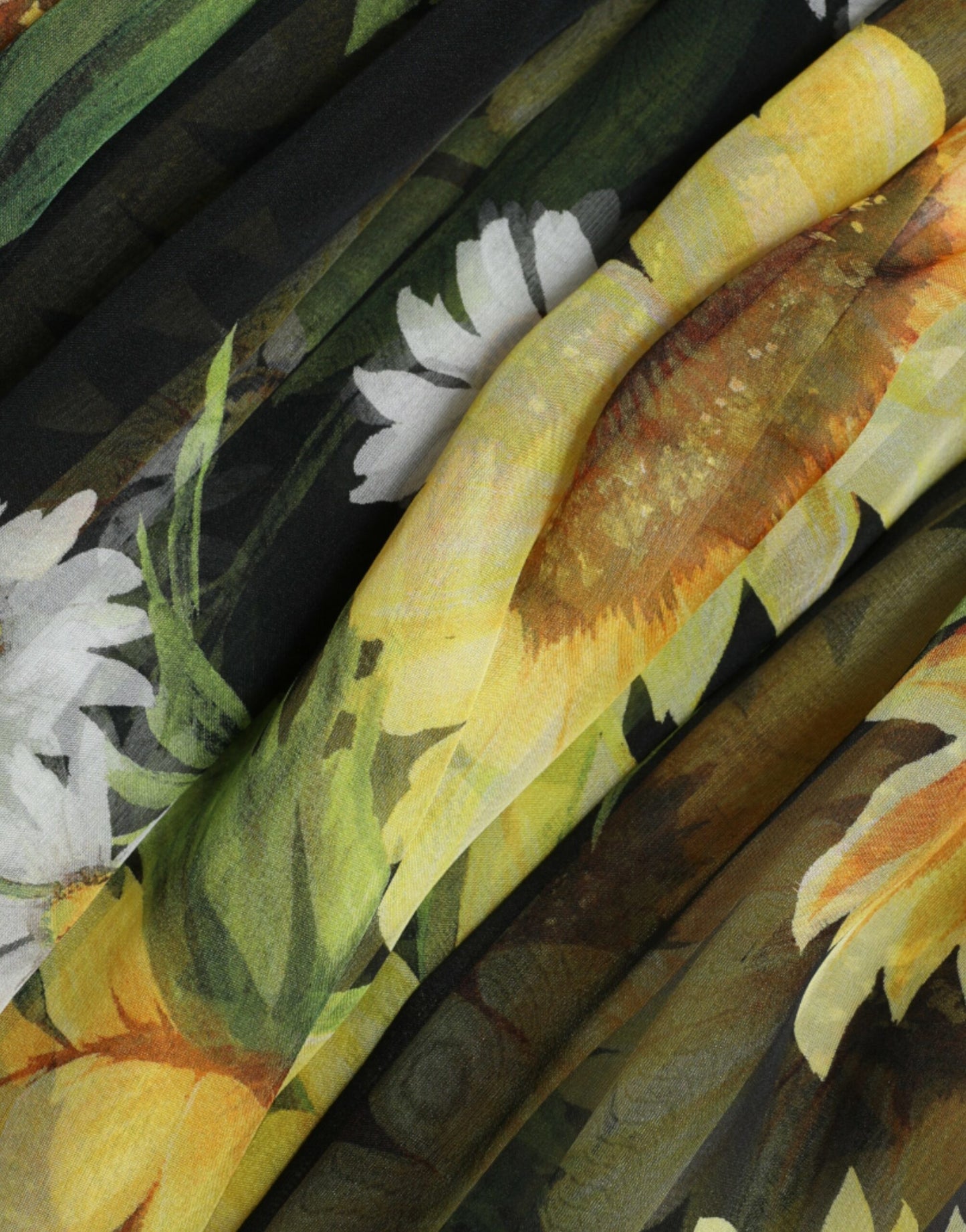 Black Sunflower A-line Pleated Maxi Dress-Dolce & Gabbana-LabelTerrace.com