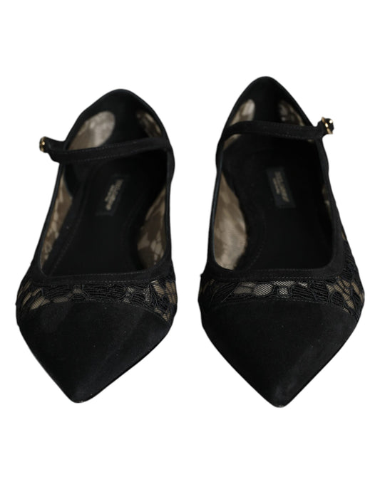 Black Taormina Lace Bellucci Flats Shoes-Dolce & Gabbana-LabelTerrace.com