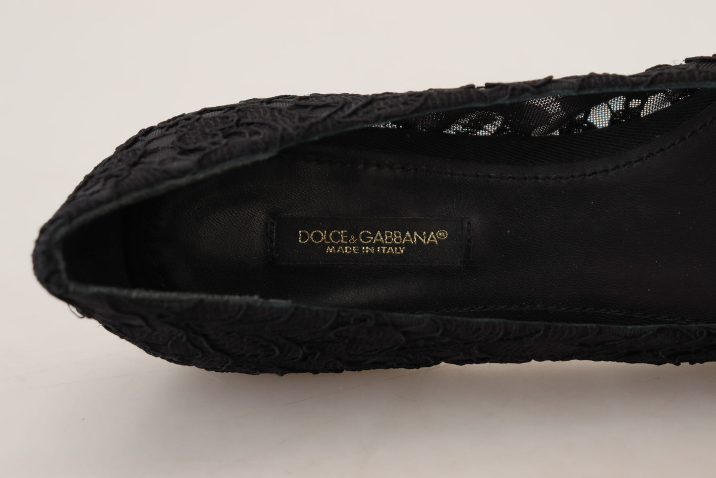 Black Taormina Lace Crystals Flats Shoes-Dolce & Gabbana-LabelTerrace.com
