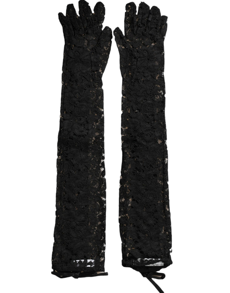 Black Taormina Lace Elbow Length Gloves-Dolce & Gabbana-LabelTerrace.com