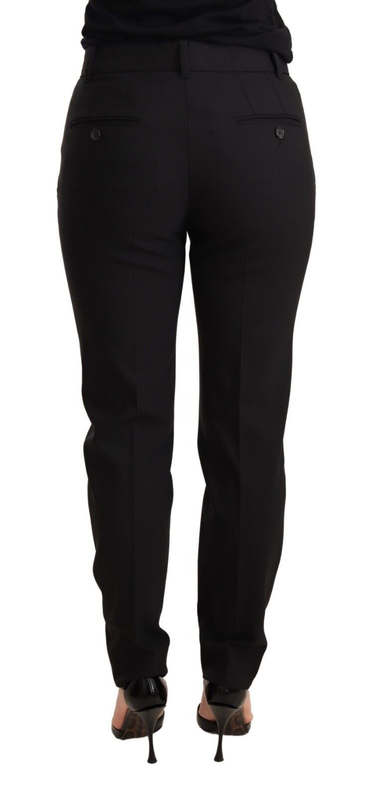 Black Tapered Women Trouser Virgin Wool Pants-Dolce & Gabbana-LabelTerrace.com