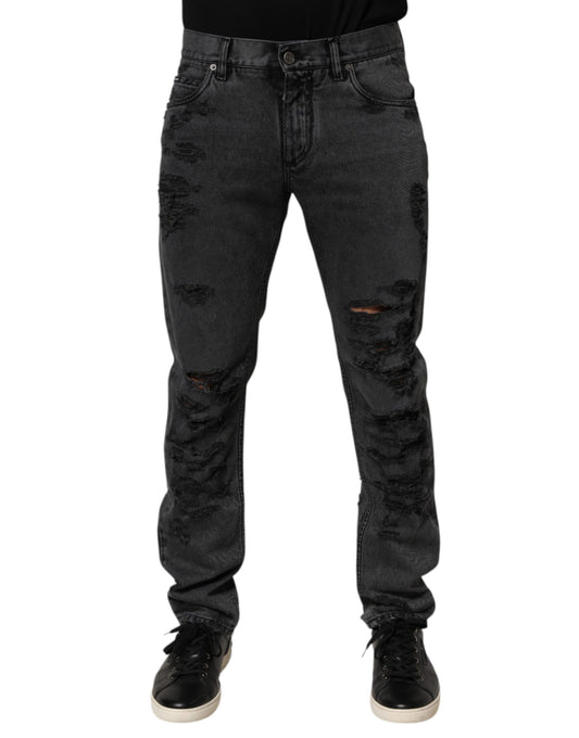 Black Tattered Skinny Cotton Men Denim Jeans-Dolce & Gabbana-LabelTerrace.com