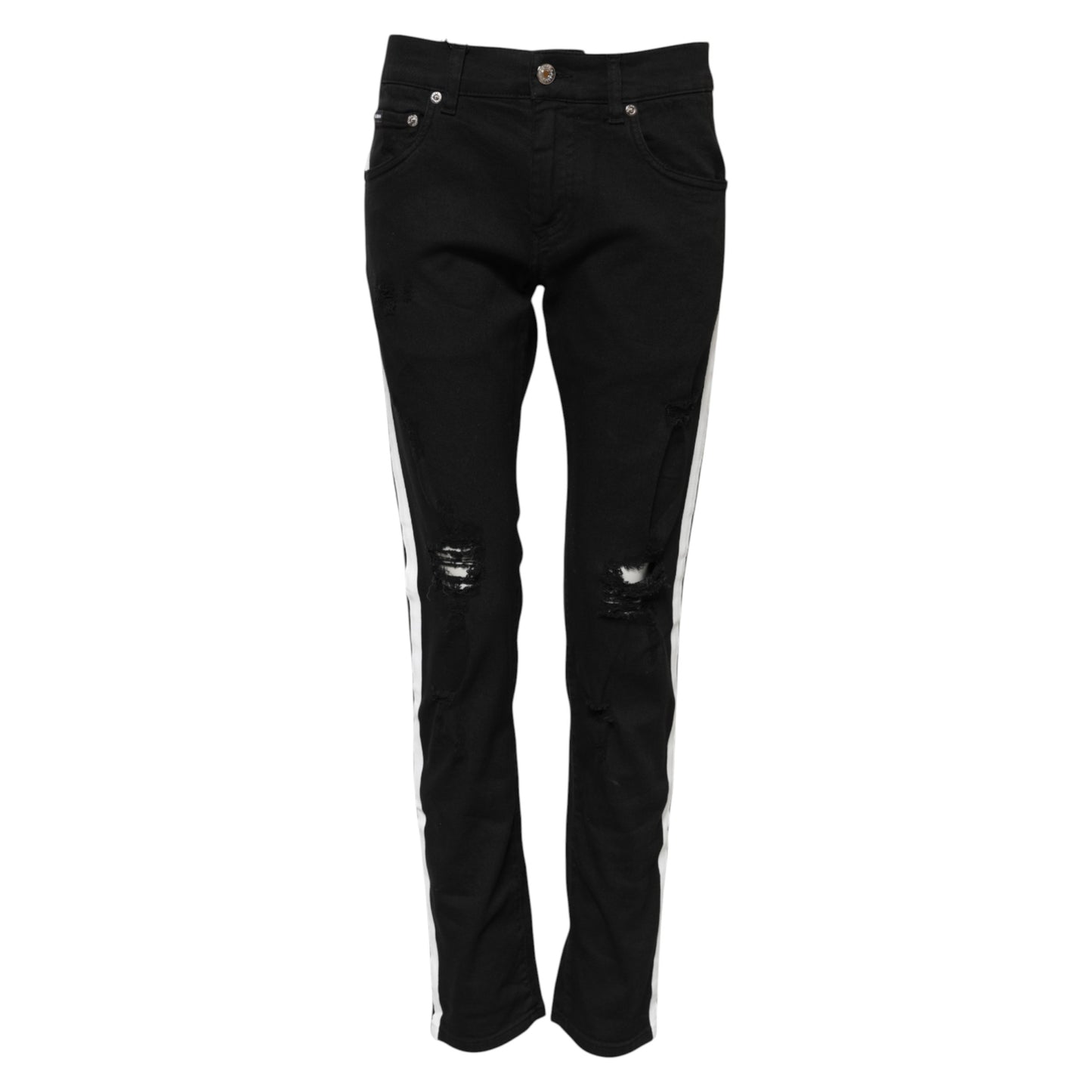 Black Tattered White Lining Skinny Denim Jeans-Dolce & Gabbana-LabelTerrace.com