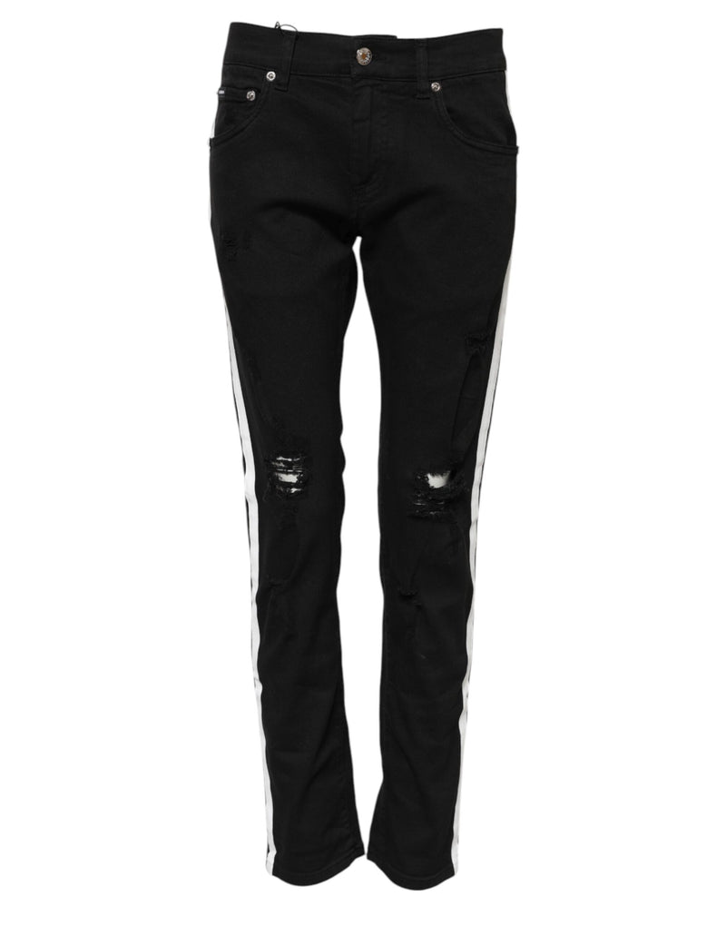 Black Tattered White Lining Skinny Denim Jeans-Dolce & Gabbana-LabelTerrace.com