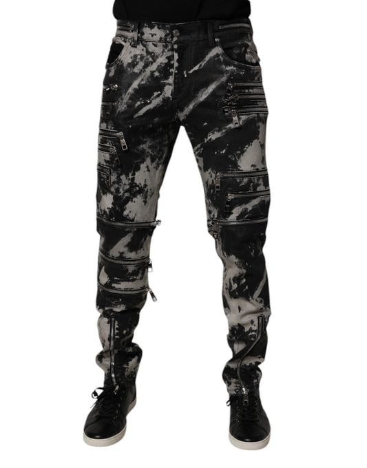 Black Tie Dye Cotton Skinny Zip Denim Jeans-Dolce & Gabbana-LabelTerrace.com
