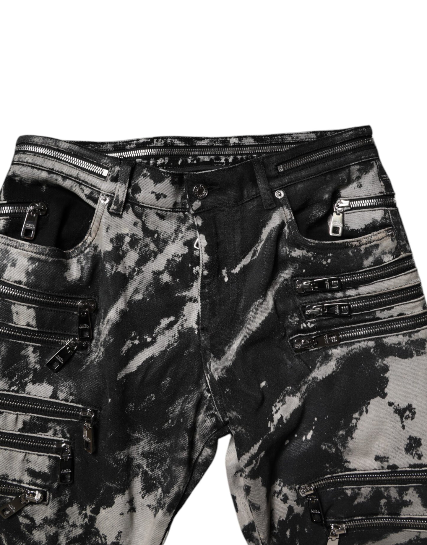 Black Tie Dye Cotton Skinny Zip Denim Jeans-Dolce & Gabbana-LabelTerrace.com
