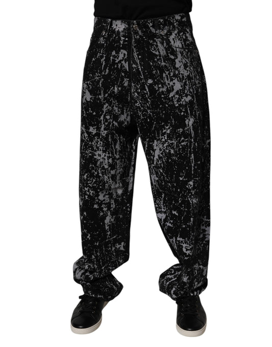 Black Tie Dye Cotton Straight Men Denim Jeans-Dolce & Gabbana-LabelTerrace.com