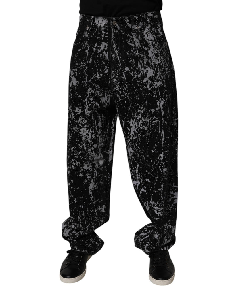 Black Tie Dye Cotton Straight Men Denim Jeans-Dolce & Gabbana-LabelTerrace.com