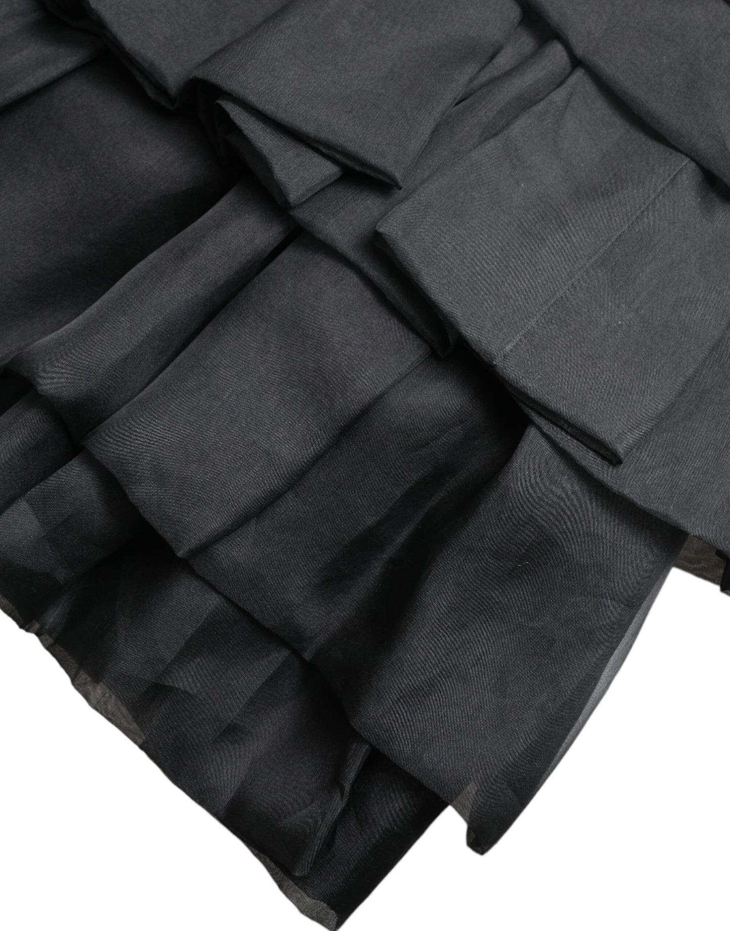 Black Tiered Aline High Waist Silk Mini Skirt-Dolce & Gabbana-LabelTerrace.com
