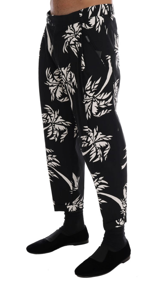 Black Tree Cotton Stretch Pants-Dolce & Gabbana-LabelTerrace.com