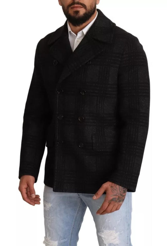 Black Trench Coat Check Wool Jacket-Dolce & Gabbana-LabelTerrace.com