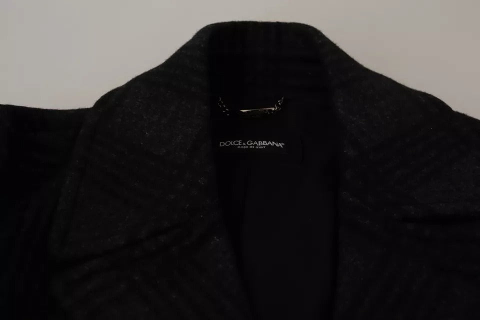 Black Trench Coat Check Wool Jacket-Dolce & Gabbana-LabelTerrace.com