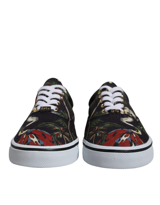 Black Tropical Print Low Top Sneakers Shoes-Dolce & Gabbana-LabelTerrace.com