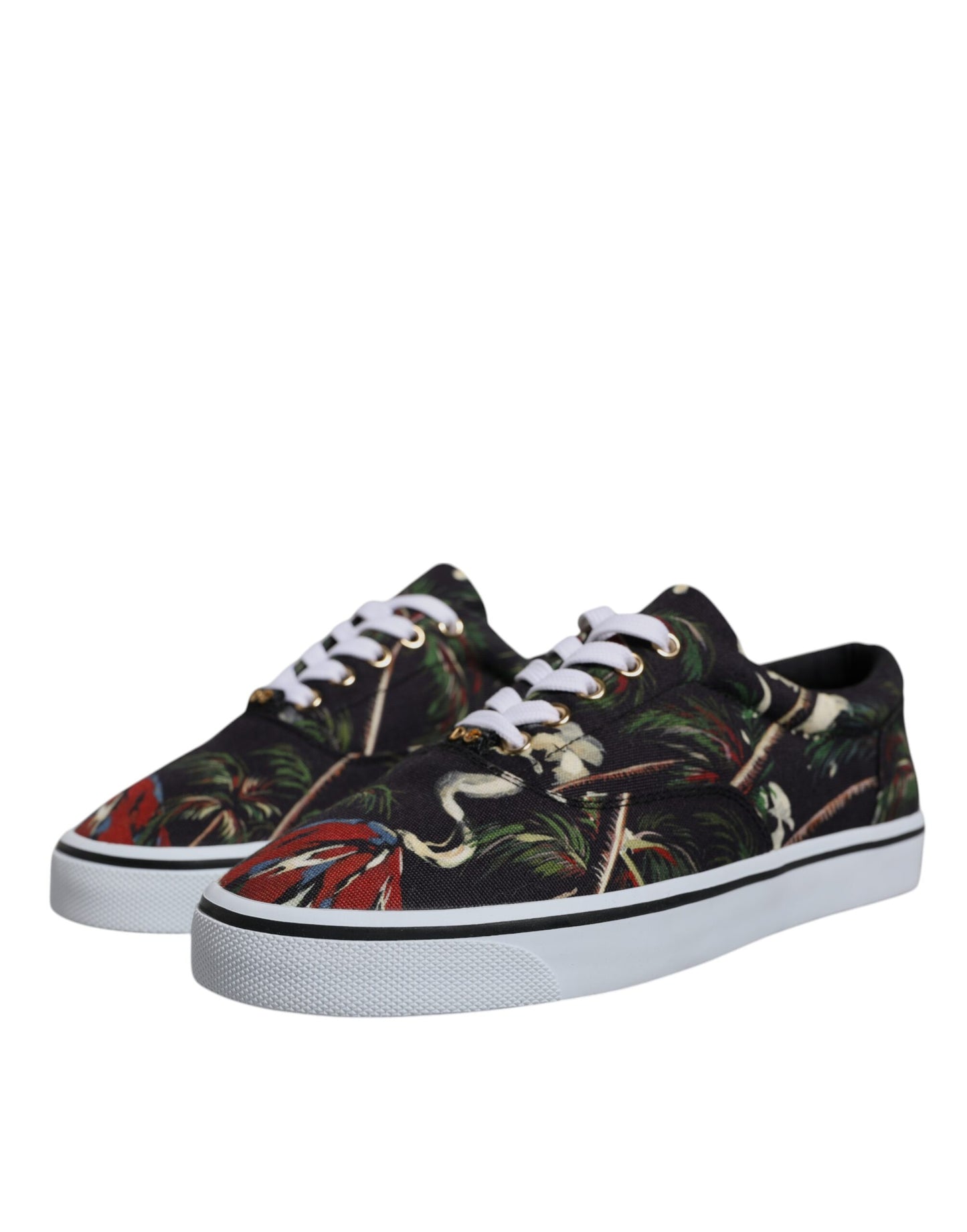 Black Tropical Print Low Top Sneakers Shoes-Dolce & Gabbana-LabelTerrace.com