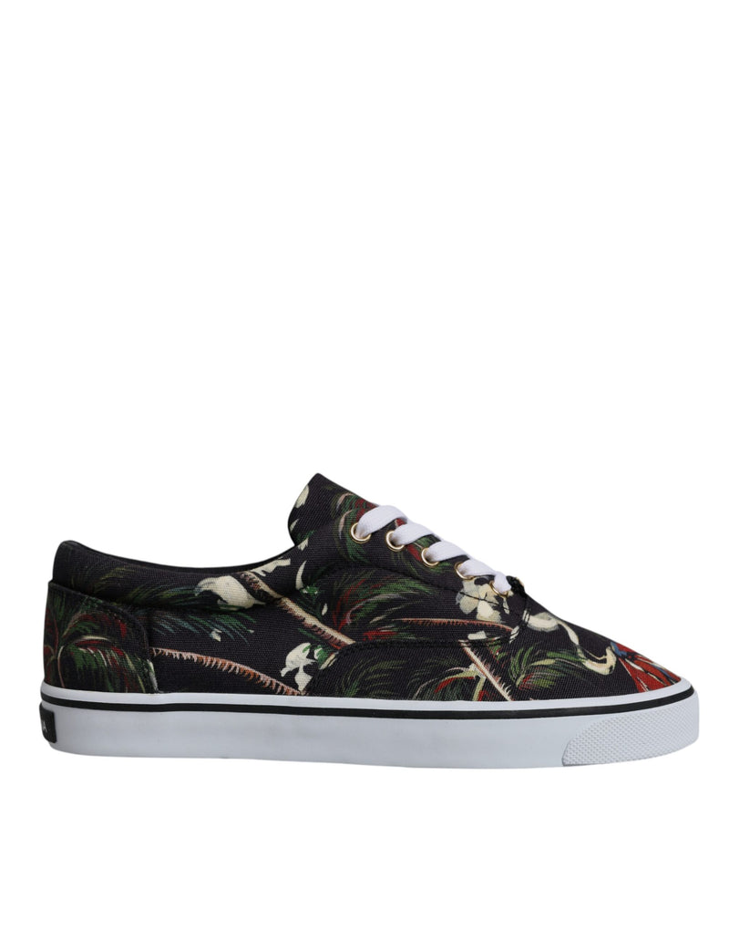 Black Tropical Print Low Top Sneakers Shoes-Dolce & Gabbana-LabelTerrace.com