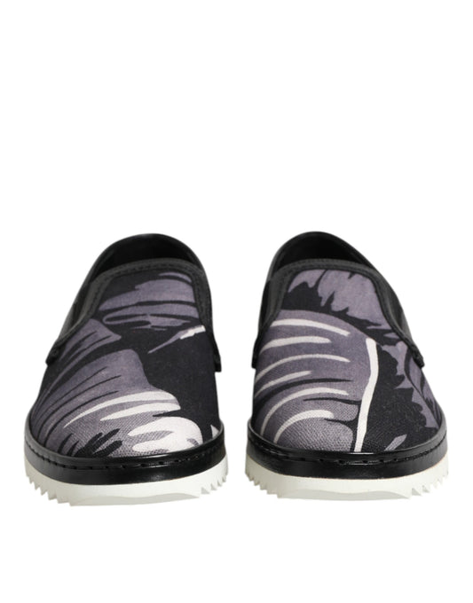 Black Tropical Slip On Men Sneakers Shoes-Dolce & Gabbana-LabelTerrace.com