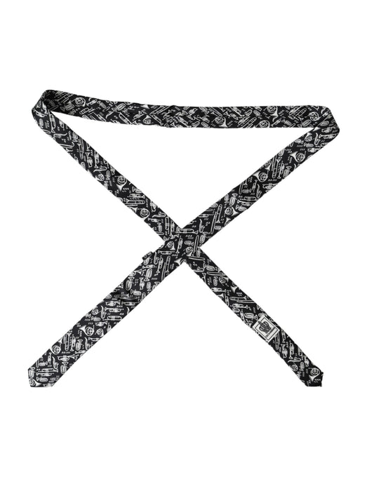 Black Trumpet Print Silk Adjustable Tie-Dolce & Gabbana-LabelTerrace.com