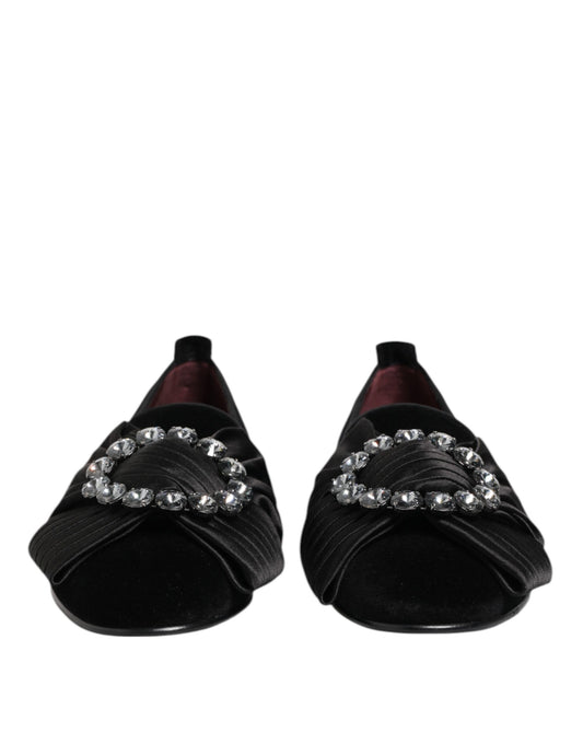 Black VATICANO Crystal Ribbon Slip On Shoes-Dolce & Gabbana-LabelTerrace.com