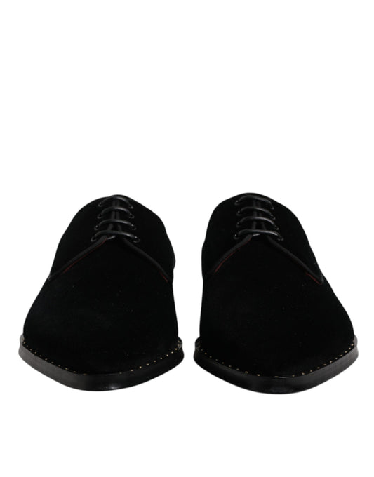 Black Velvet Cotton Lace Up Derby Shoes-Dolce & Gabbana-LabelTerrace.com