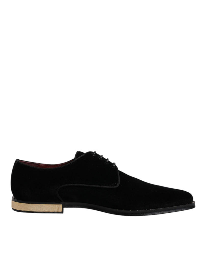 Black Velvet Cotton Lace Up Derby Shoes-Dolce & Gabbana-LabelTerrace.com