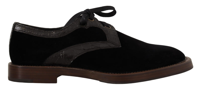 Black Velvet Exotic Leather Shoes-Dolce & Gabbana-LabelTerrace.com