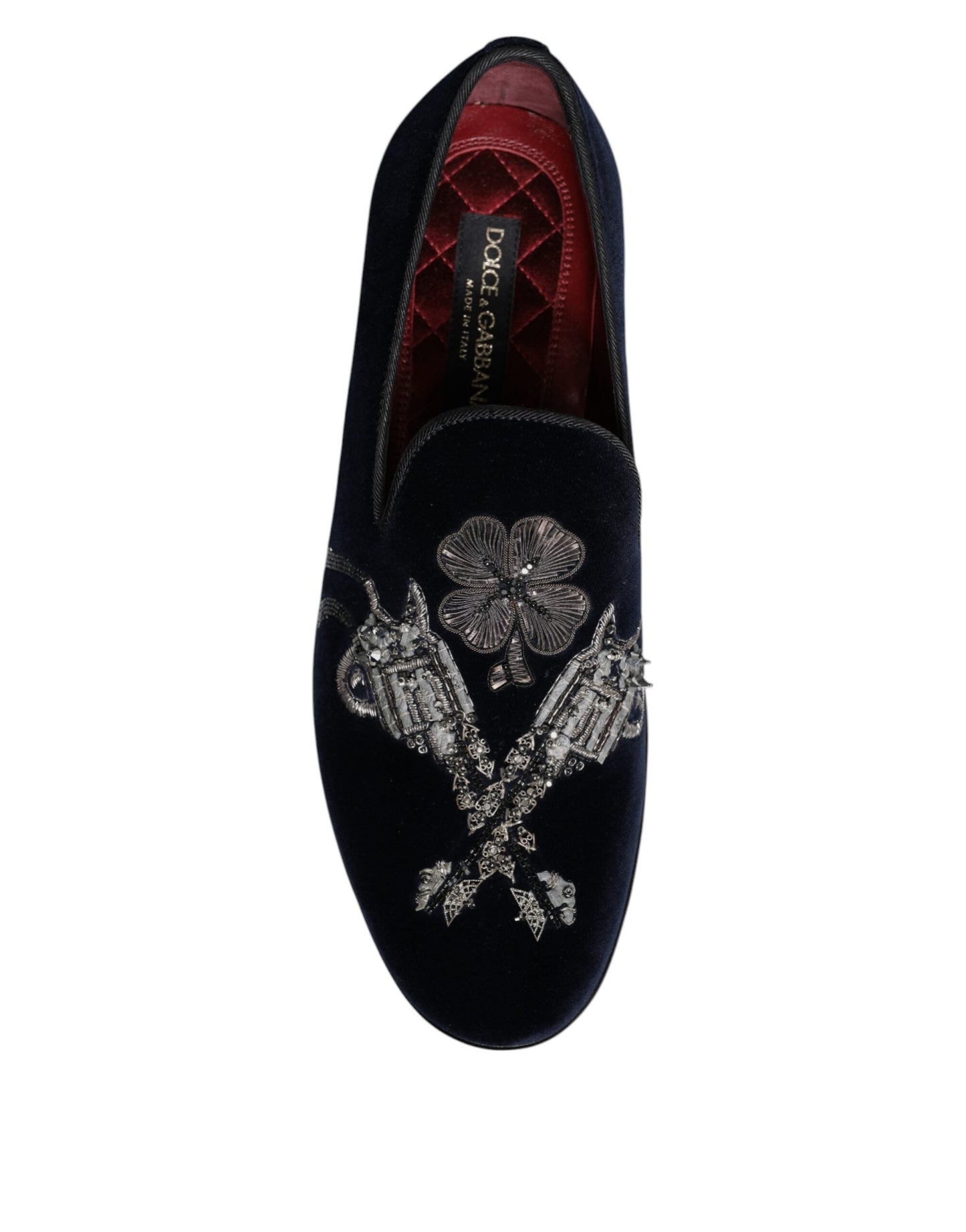 Black Velvet Floral Gun Loafers Dress Shoes-Dolce & Gabbana-LabelTerrace.com