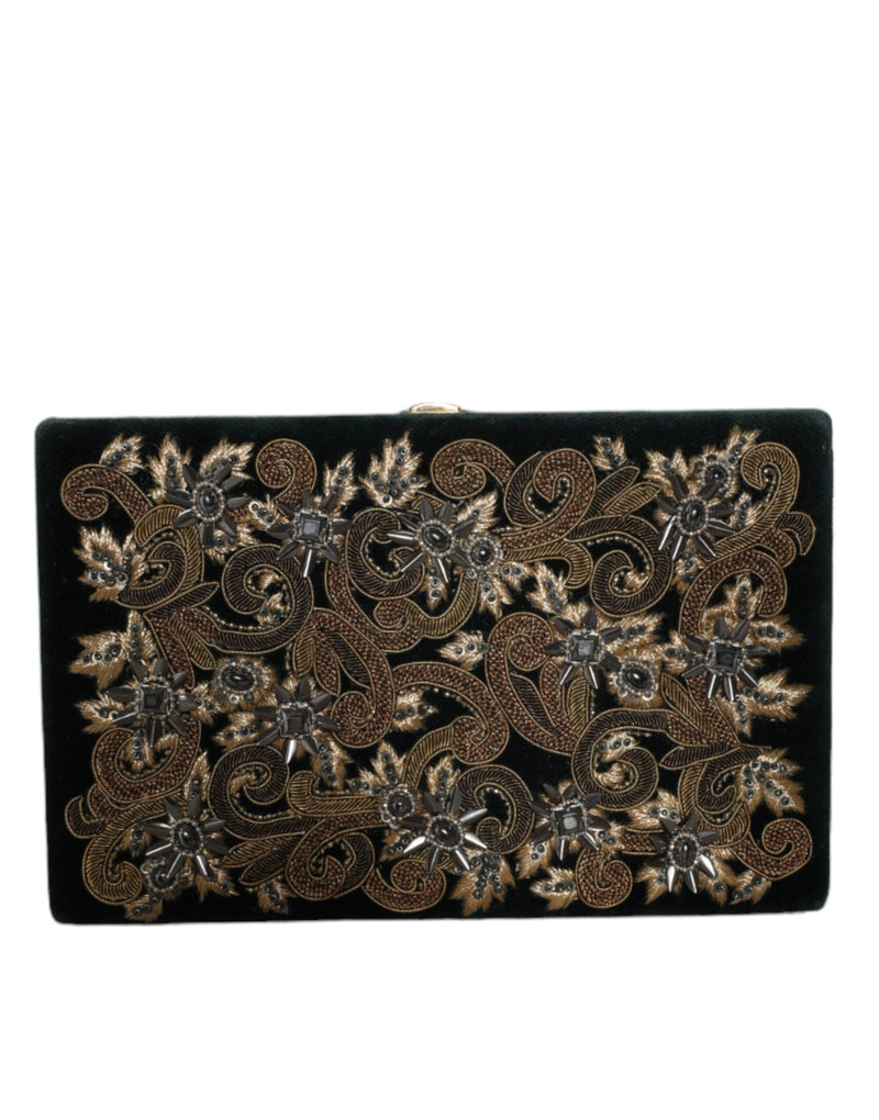 Black Velvet Gold Frame Clutch Evening Party Purse Bag-Dolce & Gabbana-LabelTerrace.com