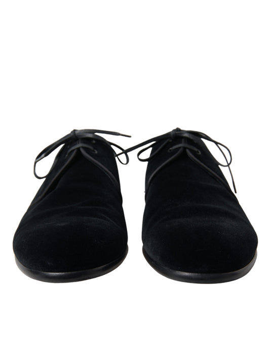 Black Velvet Lace Up Formal Derby Dress Shoes-Dolce & Gabbana-LabelTerrace.com