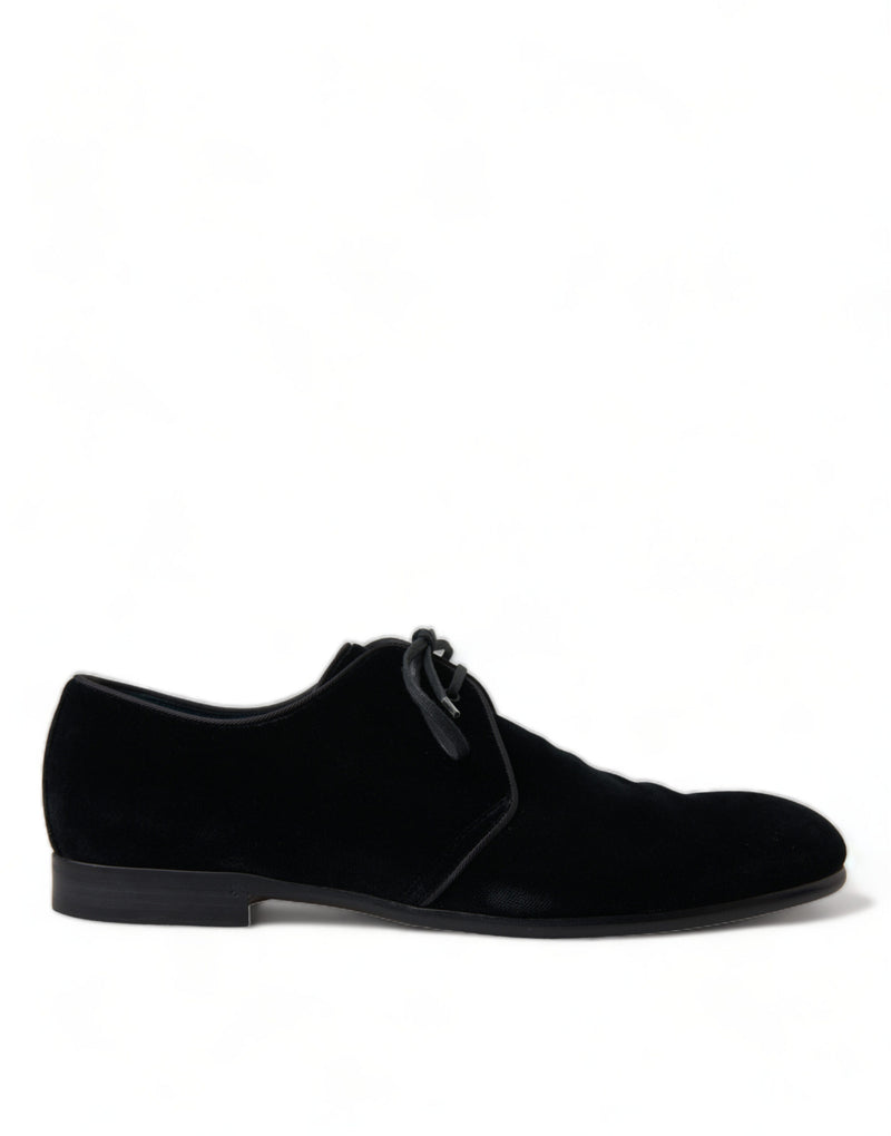 Black Velvet Lace Up Formal Derby Dress Shoes-Dolce & Gabbana-LabelTerrace.com