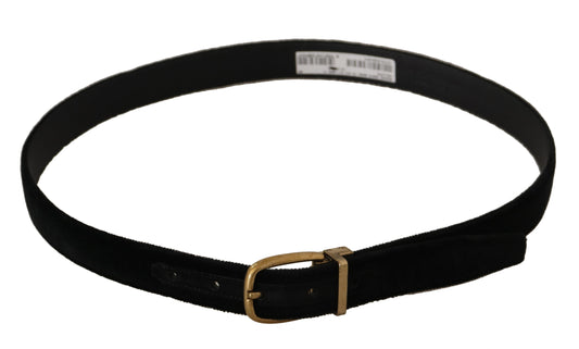 Black Velvet Leather Gold Tone Metal Buckle Belt-Dolce & Gabbana-LabelTerrace.com