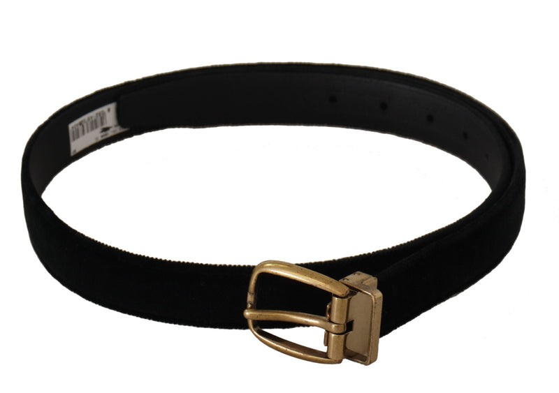 Black Velvet Leather Gold Tone Metal Buckle Belt-Dolce & Gabbana-LabelTerrace.com