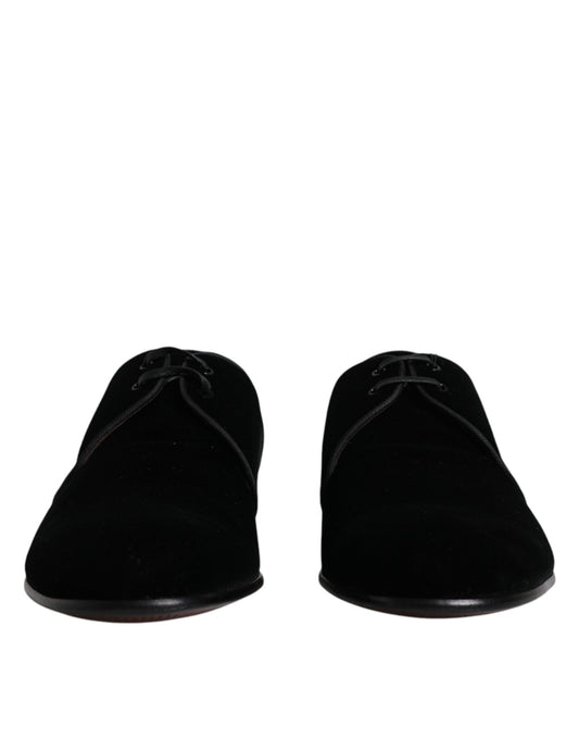 Black Velvet Leather Lace Up Derby Shoes-Dolce & Gabbana-LabelTerrace.com