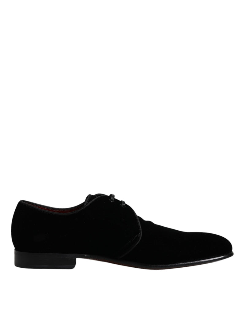 Black Velvet Leather Lace Up Derby Shoes-Dolce & Gabbana-LabelTerrace.com