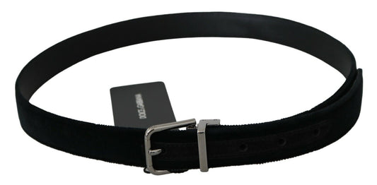 Black Velvet Leather Silver Buckle Belt-Dolce & Gabbana-LabelTerrace.com
