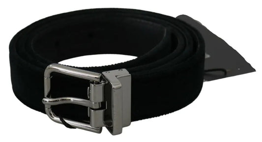 Black Velvet Leather Silver Buckle Belt-Dolce & Gabbana-LabelTerrace.com