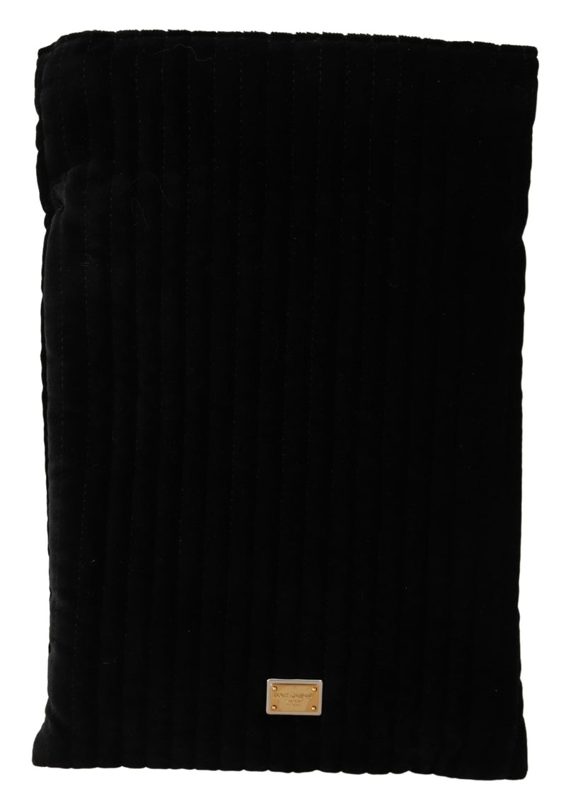 Black Velvet Quilt Drawstring Logo Plaque Pouch Bag-Dolce & Gabbana-LabelTerrace.com
