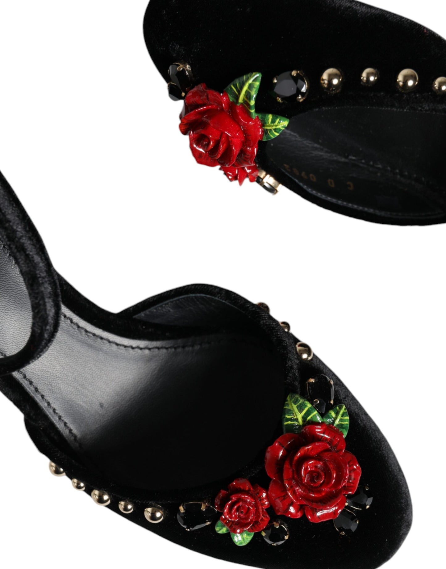 Black Velvet Roses Ankle Strap Pumps Shoes-Dolce & Gabbana-LabelTerrace.com