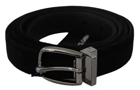 Black Velvet Silver Tone Metal Buckle Men Belt-Dolce & Gabbana-LabelTerrace.com